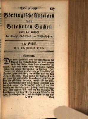 Göttingische Anzeigen von gelehrten Sachen (Göttingische Zeitungen von gelehrten Sachen) Donnerstag 20. Juni 1771