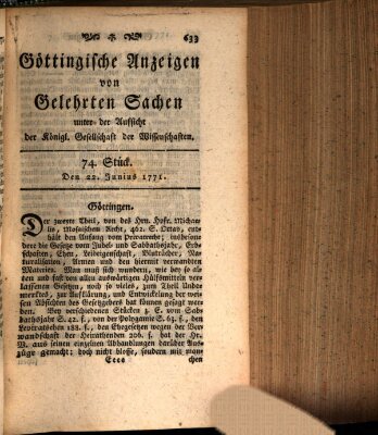 Göttingische Anzeigen von gelehrten Sachen (Göttingische Zeitungen von gelehrten Sachen) Samstag 22. Juni 1771