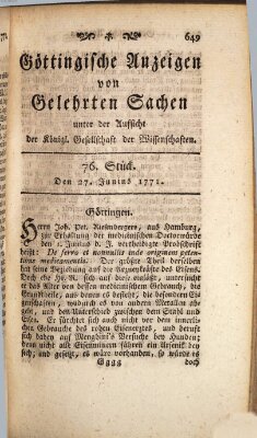 Göttingische Anzeigen von gelehrten Sachen (Göttingische Zeitungen von gelehrten Sachen) Donnerstag 27. Juni 1771