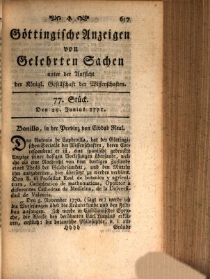 Göttingische Anzeigen von gelehrten Sachen (Göttingische Zeitungen von gelehrten Sachen) Samstag 29. Juni 1771