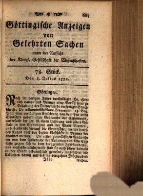 Göttingische Anzeigen von gelehrten Sachen (Göttingische Zeitungen von gelehrten Sachen) Montag 1. Juli 1771