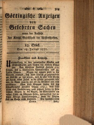 Göttingische Anzeigen von gelehrten Sachen (Göttingische Zeitungen von gelehrten Sachen) Samstag 13. Juli 1771