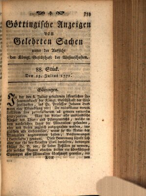 Göttingische Anzeigen von gelehrten Sachen (Göttingische Zeitungen von gelehrten Sachen) Donnerstag 25. Juli 1771