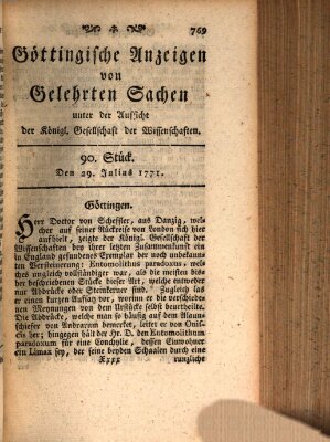 Göttingische Anzeigen von gelehrten Sachen (Göttingische Zeitungen von gelehrten Sachen) Montag 29. Juli 1771