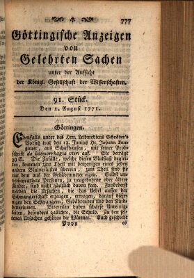 Göttingische Anzeigen von gelehrten Sachen (Göttingische Zeitungen von gelehrten Sachen) Donnerstag 1. August 1771