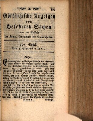 Göttingische Anzeigen von gelehrten Sachen (Göttingische Zeitungen von gelehrten Sachen) Montag 2. September 1771