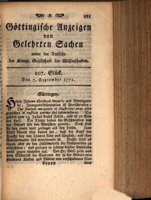 Göttingische Anzeigen von gelehrten Sachen (Göttingische Zeitungen von gelehrten Sachen) Samstag 7. September 1771