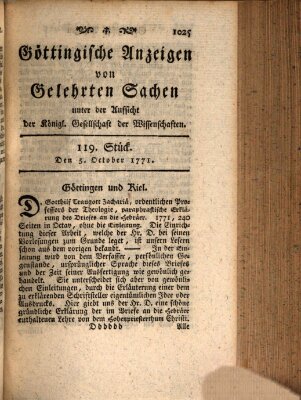 Göttingische Anzeigen von gelehrten Sachen (Göttingische Zeitungen von gelehrten Sachen) Samstag 5. Oktober 1771