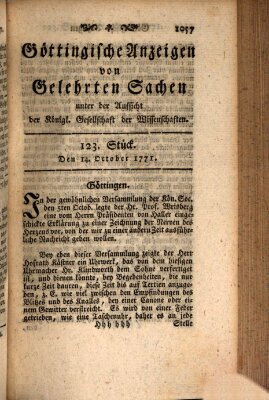 Göttingische Anzeigen von gelehrten Sachen (Göttingische Zeitungen von gelehrten Sachen) Montag 14. Oktober 1771