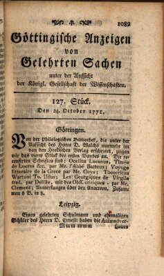 Göttingische Anzeigen von gelehrten Sachen (Göttingische Zeitungen von gelehrten Sachen) Donnerstag 24. Oktober 1771