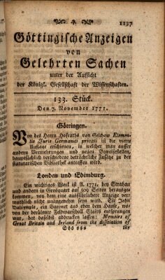 Göttingische Anzeigen von gelehrten Sachen (Göttingische Zeitungen von gelehrten Sachen) Donnerstag 7. November 1771