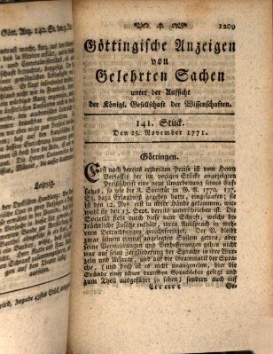 Göttingische Anzeigen von gelehrten Sachen (Göttingische Zeitungen von gelehrten Sachen) Montag 25. November 1771