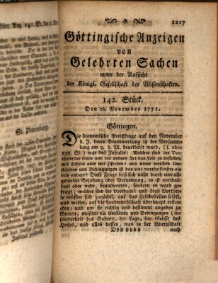 Göttingische Anzeigen von gelehrten Sachen (Göttingische Zeitungen von gelehrten Sachen) Donnerstag 28. November 1771