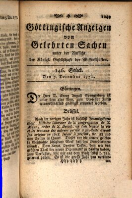 Göttingische Anzeigen von gelehrten Sachen (Göttingische Zeitungen von gelehrten Sachen) Samstag 7. Dezember 1771