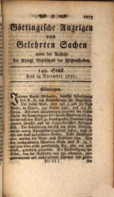 Göttingische Anzeigen von gelehrten Sachen (Göttingische Zeitungen von gelehrten Sachen) Samstag 14. Dezember 1771