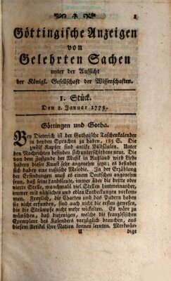 Göttingische Anzeigen von gelehrten Sachen (Göttingische Zeitungen von gelehrten Sachen) Donnerstag 2. Januar 1772