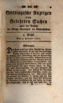 Göttingische Anzeigen von gelehrten Sachen (Göttingische Zeitungen von gelehrten Sachen) Samstag 4. Januar 1772