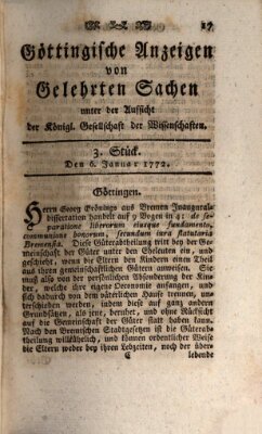 Göttingische Anzeigen von gelehrten Sachen (Göttingische Zeitungen von gelehrten Sachen) Montag 6. Januar 1772