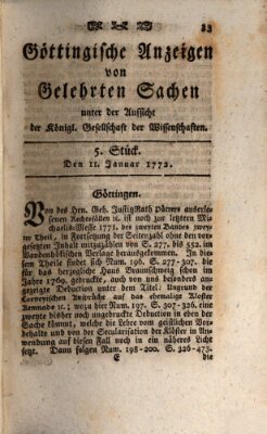 Göttingische Anzeigen von gelehrten Sachen (Göttingische Zeitungen von gelehrten Sachen) Samstag 11. Januar 1772