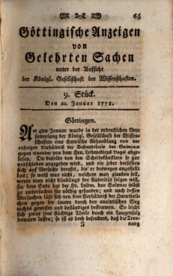 Göttingische Anzeigen von gelehrten Sachen (Göttingische Zeitungen von gelehrten Sachen) Montag 20. Januar 1772