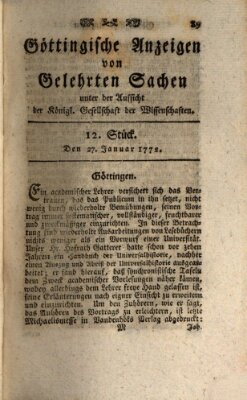 Göttingische Anzeigen von gelehrten Sachen (Göttingische Zeitungen von gelehrten Sachen) Montag 27. Januar 1772