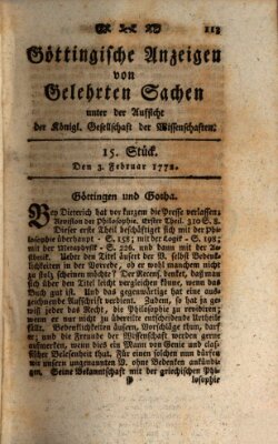 Göttingische Anzeigen von gelehrten Sachen (Göttingische Zeitungen von gelehrten Sachen) Montag 3. Februar 1772