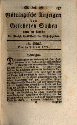 Göttingische Anzeigen von gelehrten Sachen (Göttingische Zeitungen von gelehrten Sachen) Montag 10. Februar 1772