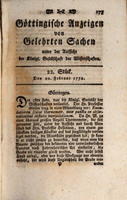 Göttingische Anzeigen von gelehrten Sachen (Göttingische Zeitungen von gelehrten Sachen) Donnerstag 20. Februar 1772