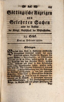 Göttingische Anzeigen von gelehrten Sachen (Göttingische Zeitungen von gelehrten Sachen) Samstag 22. Februar 1772