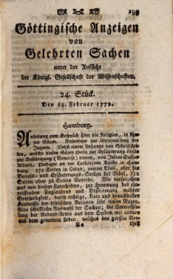 Göttingische Anzeigen von gelehrten Sachen (Göttingische Zeitungen von gelehrten Sachen) Montag 24. Februar 1772