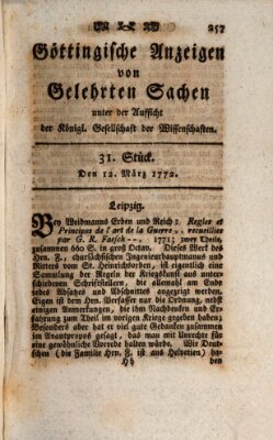 Göttingische Anzeigen von gelehrten Sachen (Göttingische Zeitungen von gelehrten Sachen) Donnerstag 12. März 1772