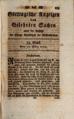 Göttingische Anzeigen von gelehrten Sachen (Göttingische Zeitungen von gelehrten Sachen) Montag 16. März 1772