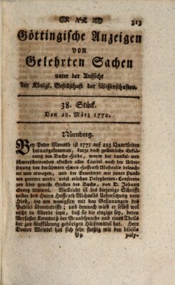 Göttingische Anzeigen von gelehrten Sachen (Göttingische Zeitungen von gelehrten Sachen) Samstag 28. März 1772