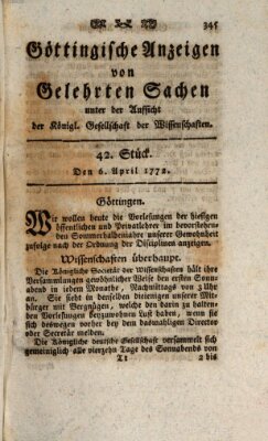 Göttingische Anzeigen von gelehrten Sachen (Göttingische Zeitungen von gelehrten Sachen) Montag 6. April 1772