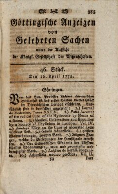 Göttingische Anzeigen von gelehrten Sachen (Göttingische Zeitungen von gelehrten Sachen) Donnerstag 16. April 1772