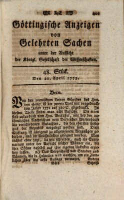 Göttingische Anzeigen von gelehrten Sachen (Göttingische Zeitungen von gelehrten Sachen) Montag 20. April 1772