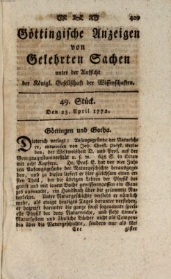 Göttingische Anzeigen von gelehrten Sachen (Göttingische Zeitungen von gelehrten Sachen) Donnerstag 23. April 1772