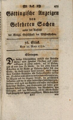 Göttingische Anzeigen von gelehrten Sachen (Göttingische Zeitungen von gelehrten Sachen) Montag 11. Mai 1772