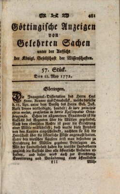 Göttingische Anzeigen von gelehrten Sachen (Göttingische Zeitungen von gelehrten Sachen) Montag 11. Mai 1772