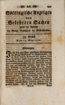 Göttingische Anzeigen von gelehrten Sachen (Göttingische Zeitungen von gelehrten Sachen) Donnerstag 14. Mai 1772