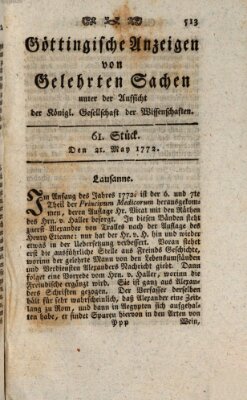 Göttingische Anzeigen von gelehrten Sachen (Göttingische Zeitungen von gelehrten Sachen) Donnerstag 21. Mai 1772