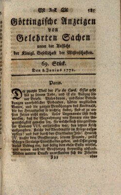 Göttingische Anzeigen von gelehrten Sachen (Göttingische Zeitungen von gelehrten Sachen) Montag 8. Juni 1772