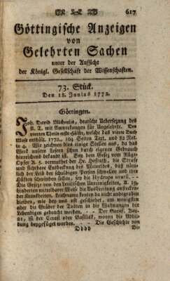 Göttingische Anzeigen von gelehrten Sachen (Göttingische Zeitungen von gelehrten Sachen) Donnerstag 18. Juni 1772