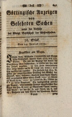 Göttingische Anzeigen von gelehrten Sachen (Göttingische Zeitungen von gelehrten Sachen) Donnerstag 25. Juni 1772