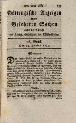 Göttingische Anzeigen von gelehrten Sachen (Göttingische Zeitungen von gelehrten Sachen) Montag 29. Juni 1772