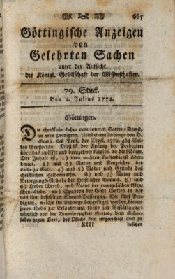 Göttingische Anzeigen von gelehrten Sachen (Göttingische Zeitungen von gelehrten Sachen) Donnerstag 2. Juli 1772