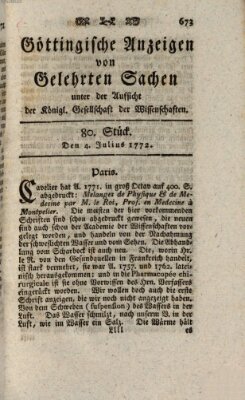 Göttingische Anzeigen von gelehrten Sachen (Göttingische Zeitungen von gelehrten Sachen) Samstag 4. Juli 1772