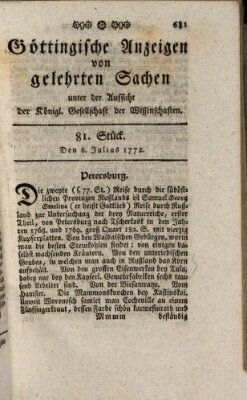 Göttingische Anzeigen von gelehrten Sachen (Göttingische Zeitungen von gelehrten Sachen) Montag 6. Juli 1772