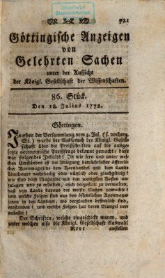 Göttingische Anzeigen von gelehrten Sachen (Göttingische Zeitungen von gelehrten Sachen) Samstag 18. Juli 1772