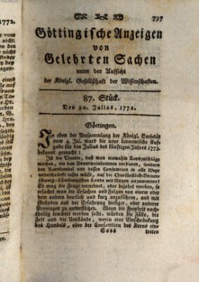 Göttingische Anzeigen von gelehrten Sachen (Göttingische Zeitungen von gelehrten Sachen) Montag 20. Juli 1772